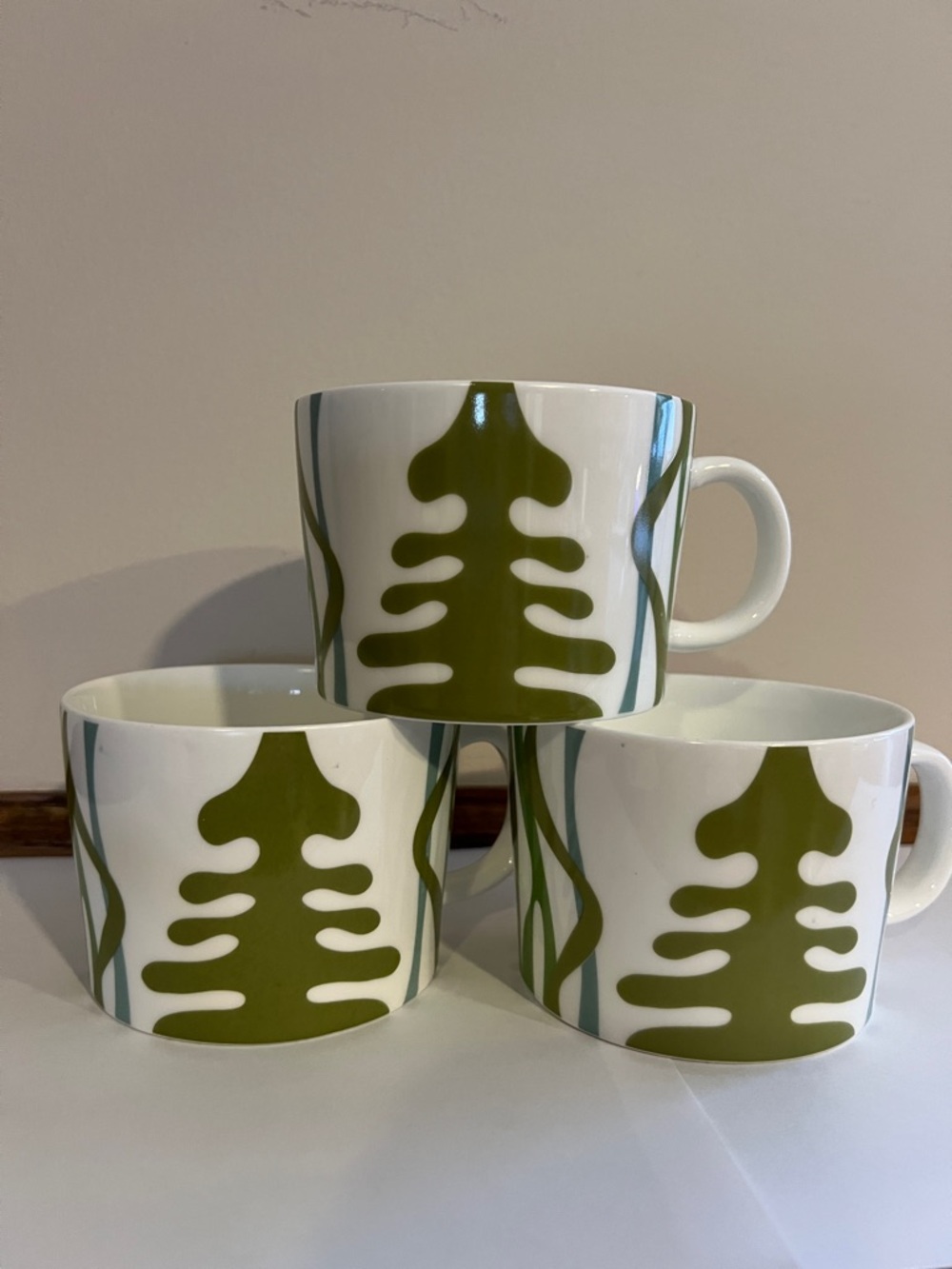 Caribou Coffee Pine Tree Pattern Ceramic Mugs 13oz. - Set of 3